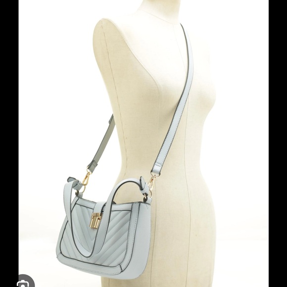 Sadie Chevron Quilted Blue Shoulder Bag - Picture 4 of 4